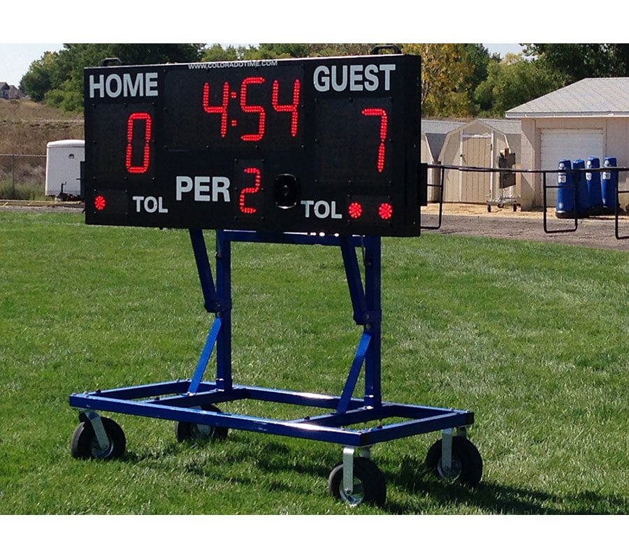 multisport scoreboard in a football field
