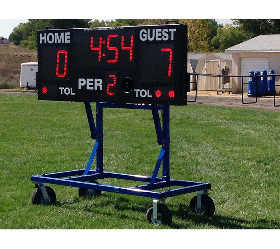 multisport scoreboard in a football field