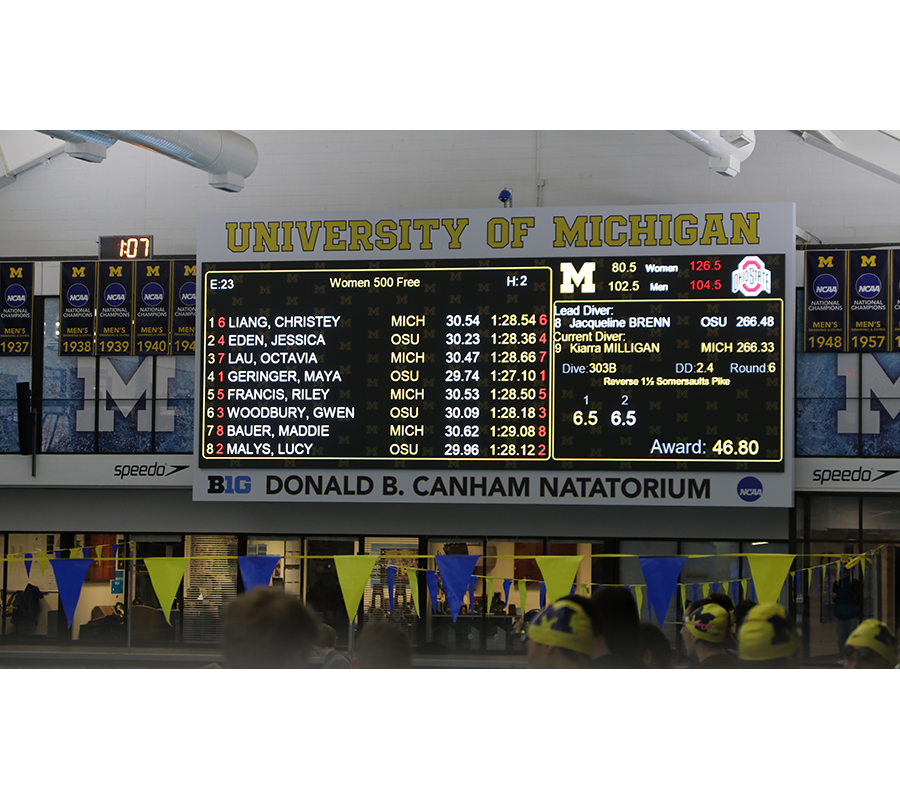 led video display and swimming scoreboard at university of Michigan