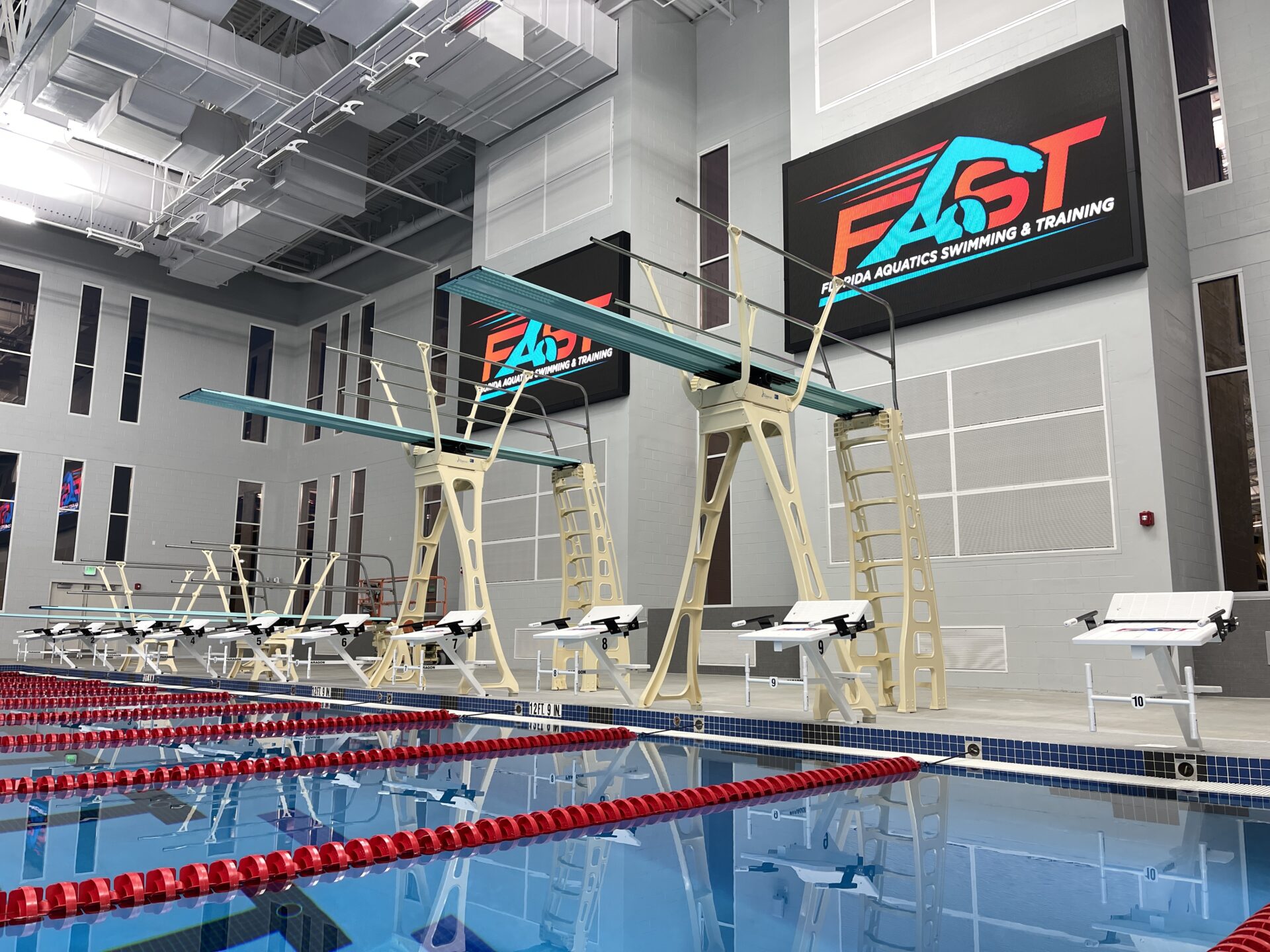 2 LED Video Scoreboard above competitive swimming pool