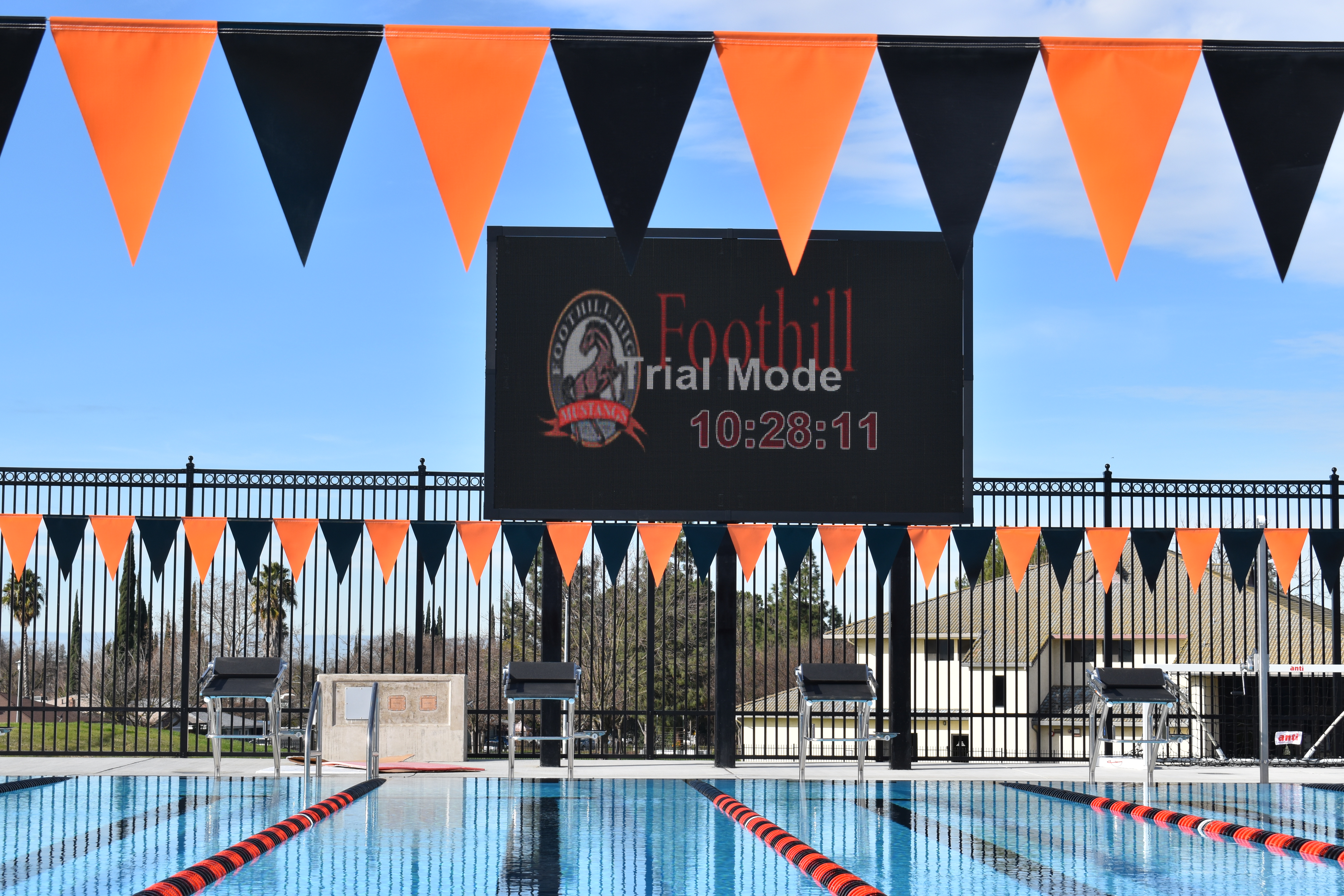 LED Video Scoreboard over new construction pool 