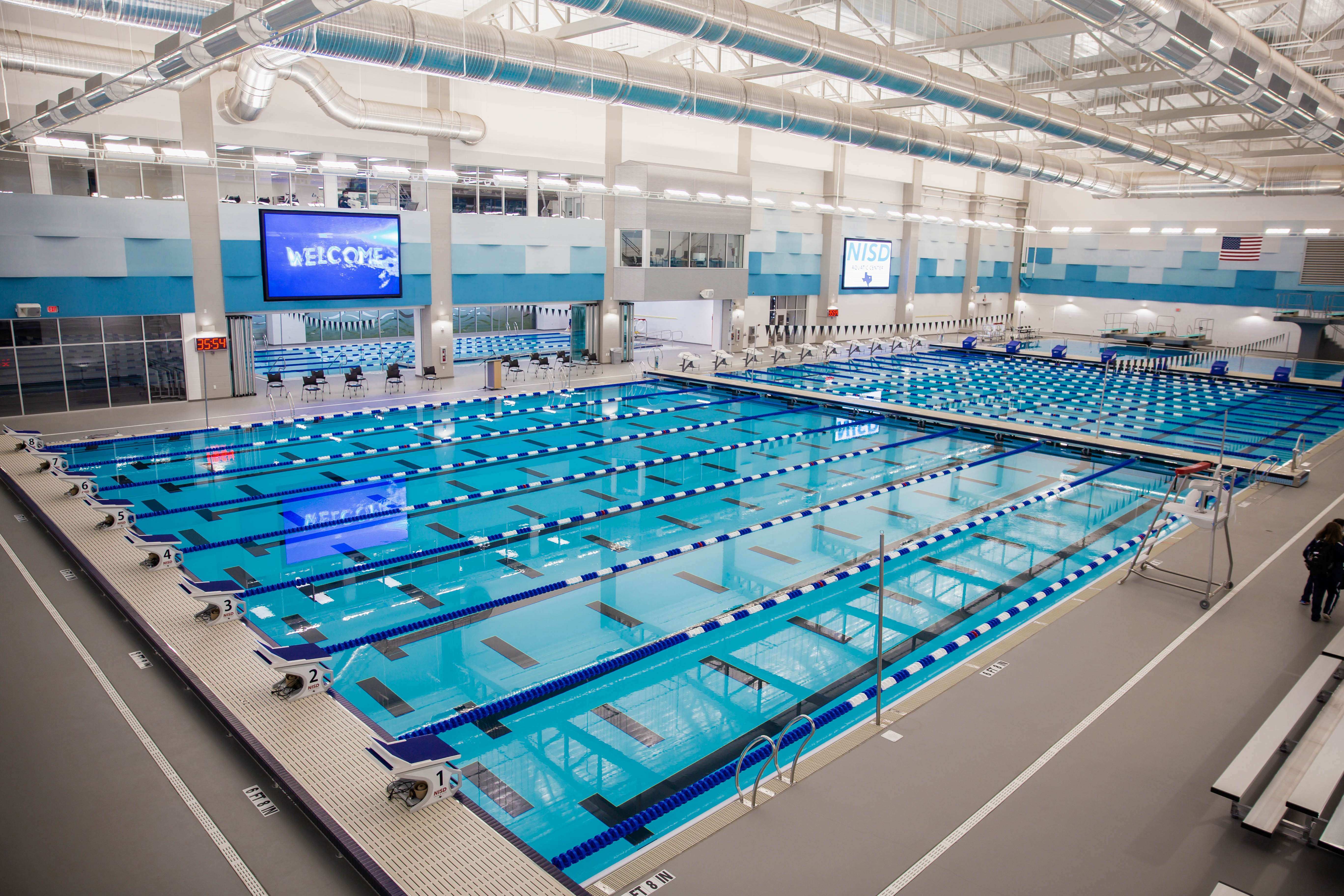 swimming pool with complete swim timing system and led video scoreboard